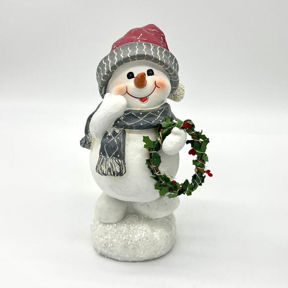 Set of 2 Light Up Snowmen w/ Wreath & Bottle Brush Christmas Tree Snowman - Picture 6 of 10